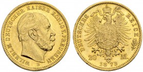 DEUTSCHLAND. Deutsche Goldmünzen seit 1871. Preussen, Königreich. Wilhelm I. 1861-1888. 20 Mark 1873 B, Hannover. 7.96 g. J. 243B. Fr. 3813. Vorzüglic...