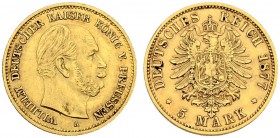 DEUTSCHLAND. Deutsche Goldmünzen seit 1871. Preussen, Königreich. Wilhelm I. 1861-1888. 5 Mark 1877 B, Hannover. 1.97 g. J. 244 B. Fr. 3825. Kleiner R...