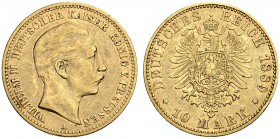 DEUTSCHLAND. Deutsche Goldmünzen seit 1871. Preussen, Königreich. Wilhelm II. 1888-1918. 10 Mark 1889 A, Berlin. 3.94 g. J. 249. Fr. 3834. Sehr selten...