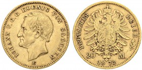 DEUTSCHLAND. Deutsche Goldmünzen seit 1871. Sachsen, Königreich. Johann, 1854-1873. 20 Mark 1872 E, Dresden. 7.91 g. J. 258. Fr. 3839. Sehr schön / Ve...