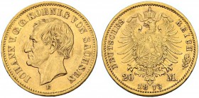 DEUTSCHLAND. Deutsche Goldmünzen seit 1871. Sachsen, Königreich. Johann, 1854-1873. 20 Mark 1873 E, Dresden. 7.92 g. J. 259. Fr. 3839. Fast vorzüglich...
