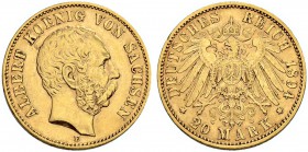 DEUTSCHLAND. Deutsche Goldmünzen seit 1871. Sachsen, Königreich. Albert, 1873-1902. 20 Mark 1894 E, Muldenhütten. 7.92 g. J. 264. Fr. 3842. Fast vorzü...