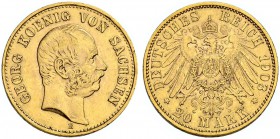 DEUTSCHLAND. Deutsche Goldmünzen seit 1871. Sachsen, Königreich. Georg, 1902-1904. 20 Mark 1903 E, Muldenhütten. 7.95 g. J. 266. Fr. 3846. Fast vorzüg...