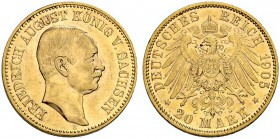 DEUTSCHLAND. Deutsche Goldmünzen seit 1871. Sachsen, Königreich. Friedrich August III. 1904-1918. 20 Mark 1905 E, Muldenhütten. 7.94 g. J. 268. Fr. 38...
