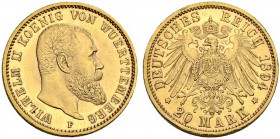 DEUTSCHLAND. Deutsche Goldmünzen seit 1871. Württemberg, Königreich. Wilhelm II. 1891-1918. 20 Mark 1894 F, Stuttgart. 7.95 g. J. 296. Fr. 3876. Vorzü...