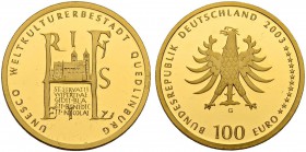 DEUTSCHLAND. Deutsche Goldmünzen seit 1871. Bundesrepublik Deutschland. 100 Euro 2003 G, Karlsruhe. 15.55 g. J. 502. FDC / Uncirculated.