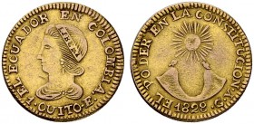 ECUADOR. Republik.1 Escudo 1828, Quito. 2.44 g. KM 15. Sehr schön / Very fine.
Die Stücke von 1828 werden in der Literatur als zeitgenössische Fälsch...