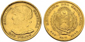EL SALVADOR. Republik seit 1841. 2 1/2 Pesos 1892, San Salvador. 3.98 g. KM 116. Fr. 4. Selten. Nur 597 Exemplare geprägt / Rare. Only 597 pieces stru...