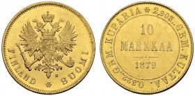 FINNLAND. Alexander II. 1855-1881. 10 Markkaa 1879, Helsinki. 3.18 g. Schl. 5. Fr. 4. Vorzüglich / Extremely fine.