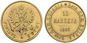 FINNLAND. Alexander III. 1881-1894. 10 Markkaa 1882, Helsinki. 3.20 g. Schl. 7. Fr. 5. Vorzüglich / Extremely fine.