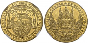 RDR / ÖSTERREICH. Salzburg, Erzbistum. Guidobald von Thun und Hohenstein, 1654-1668. 6 Dukaten 1655. 20.70 g. Stifts- und Familienwappen unter Kardina...