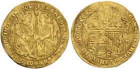 SPANIEN. Königreich. Fernando V. und Isabel I. 1474-1504. Doble Castellano o. J. (1475-1497), Sevilla. 9.20 g. Cayon 2905. Fr. 147. Von grösster Selte...