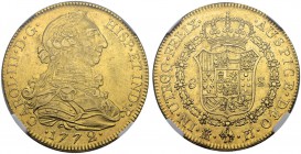 SPANIEN. Königreich. Carlos III. 1759-1788. 8 Escudos 1772, PJ-Madrid. Cayon 12827. Fr. 282. Kleine Kratzer / Small scratches. NGC AU58. Vorzüglich / ...