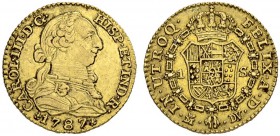 SPANIEN. Königreich. Carlos III. 1759-1788. 1 Escudo 1787, DV-Madrid. 3.33 g. Cayon 12360. Fr. 288. Sehr schön-vorzüglich / Very fine-extremely fine....