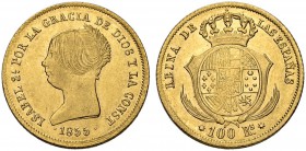 SPANIEN. Königreich. Isabella II. 1833-1868. 100 Reales 1855, Sevilla. 8.36 g. Cayon 17366. Fr. 330 b. Vorzüglich / Extremely fine.