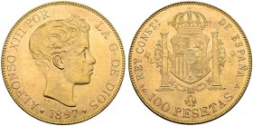 SPANIEN. Königreich. Alfonso XIII. 1886-1931. 100 Pesetas 1897 (1962), SGV-Madrid. 32.28 g. Schl. 295. Fr. 347R. Vorzüglich-FDC / Extremely fine-uncir...