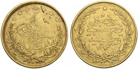 TÜRKEI. Murad V. 1876. 100 Kurush 1293 H., Qustantiniya (Konstantinopel/Istanbul). 7.19 g. Pere 958. Fr. 31. Sehr schön / Very fine.