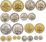 UGANDA. Republik, seit 1962. Proof Set 1969. 2, 5, 10, 20, 25 und 30 Shillings 1969 in Silber. 50, 100, 500 und 1000 Shillings 1969 in Gold. Auf den B...