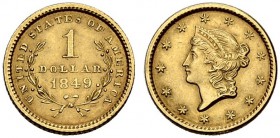 USA. 1 Dollar 1849, Philadelphia. Liberty head type. 1.66 g. Fr. 84. Sehr schön-vorzüglich / Very fine-extremely fine.