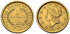 USA. 1 Dollar 1854, Philadelphia. Liberty head type. 1.66 g. Fr. 84. Fast vorzüglich / About extremely fine.