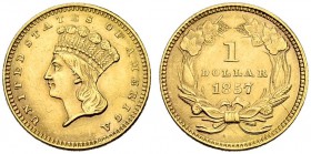 USA. 1 Dollar 1857, Philadelphia. Large Indian head type. 1.66 g. Fr. 94. Leicht berieben / Slightly polished. Sehr schön / Very fine.