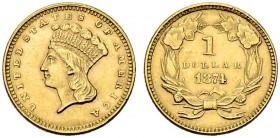 USA. 1 Dollar 1874, Philadelphia. Large Indian head type. 1.66 g. Fr. 94. Gutes sehr schön / Good very fine.