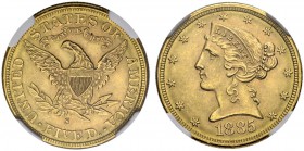USA. 5 Dollars 1885 S, San Francisco. Liberty head. Fr. 145. NGC MS64. FDC / Uncirculated.