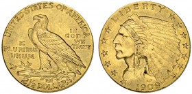 USA. 5 Dollars 1909, Philadelphia. Indian head. 4.17 g. Fr. 148. Fast vorzüglich / About extremely fine.