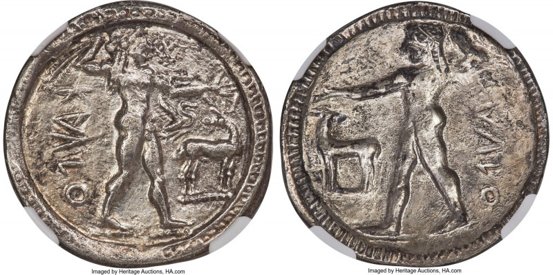 BRUTTIUM. Caulonia. Early 5th century BC. AR stater or nomos (27mm, 7.47 gm, 12h...