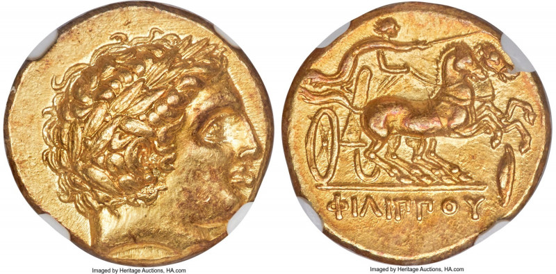 MACEDONIAN KINGDOM. Philip II (359-336 BC). AV stater (17mm, 8.61 gm, 12h). NGC ...