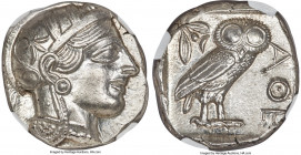 ATTICA. Athens. Ca. 440-404 BC. AR tetradrachm (25mm, 17.20 gm, 1h). NGC MS 5/5 - 5/5. Mid-mass coinage issue. Head of Athena right, wearing earring, ...
