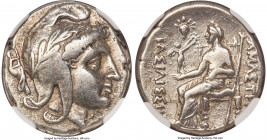 PAPHLAGONIA. Amastris. Queen Amastris (ca. 305-285/4 BC). AR stater or didrachm (21mm, 9.79 gm, 12h). NGC Choice VF 4/5 - 4/5. Head of Mên, Amastris o...