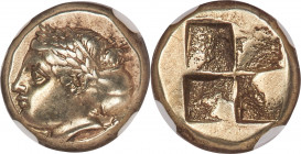 IONIA. Phocaea. Ca. 387-326 BC. EL sixth-stater or hecte (10mm, 2.55 gm). NGC Choice XF 5/5 - 4/5. Laureate female head left, hair in saccos; seal rig...