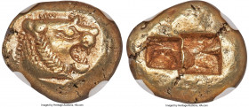 LYDIAN KINGDOM. Alyattes or Walwet (ca. 610-546 BC). EL third-stater or trite (13mm, 4.74 gm). NGC Choice AU 5/5 - 3/5, light scuff. Uninscribed, Lydo...