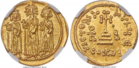 Heraclius (AD 610-641), with Heraclius Constantine and Heraclonas. AV solidus (20mm, 4.50 gm, 6h). NGC Choice MS 5/5 - 5/5. Constantinople, 5th offici...