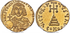 Anastasius II Artemius (AD 713-715). AV solidus (19mm, 4.40 gm, 6h). NGC MS 5/5 - 4/5, brushed. Constantinople, 1st officina. d N APTЄMIЧS A-NASTASIЧS...