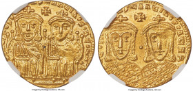 Leo IV the Khazar (AD 775-780), with Constantine VI, Leo III, and Constantine V. AV solidus (21mm, 4.46 gm, 6h). NGC MS 4/5 - 4/5. Constantinople, AD ...
