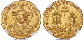 Constantine VII Porphyrogenitus and Romanus II (AD 945-963). AV solidus (19mm, 4.41 gm, 6h). NGC MS 5/5 - 4/5. Constantinople, AD 950-955. + IhS XPS R...