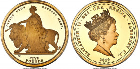 British Dependency. Elizabeth II 5-Piece Certified gold "Una and the Lion" Proof Set 2019 Deep Cameo PCGS, 1) 1/4 Sovereign - PR69 2) 1/2 Sovereign - ...