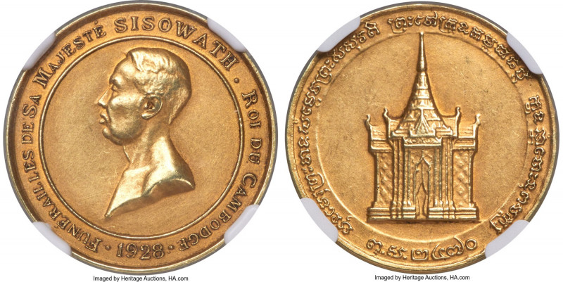 Sisowath I gold "Funeral" Medal 1928 MS63 NGC, Lec-134b (Very Rare), Gad-24 var....