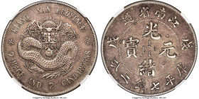 Kiangnan. Kuang-hsü Dollar CD 1898 XF Details (Chopmarked) NGC, Nanking mint, KM-Y145a.2, L&M-217, Kann-71b. Dragon with incuse eyes variety. Dressed ...