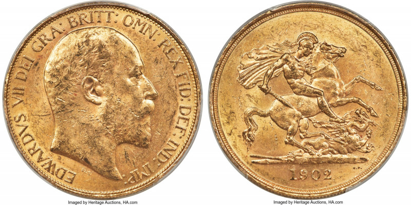 Edward VII gold 5 Pounds 1902 MS61 PCGS, KM807, S-3965. A luminescent offering m...