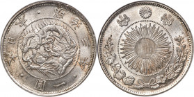 Meiji Yen Year 3 (1870) MS64 NGC, KM-Y5.1, JNDA 01-09. Type I. Slightly watery in the outer registers, with free-flowing luster cascading across the f...