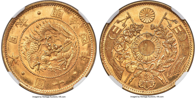 Meiji gold 10 Yen Year 4 (1871) MS65 NGC, Osaka mint, KM-Y12, JNDA 01-2. With bo...