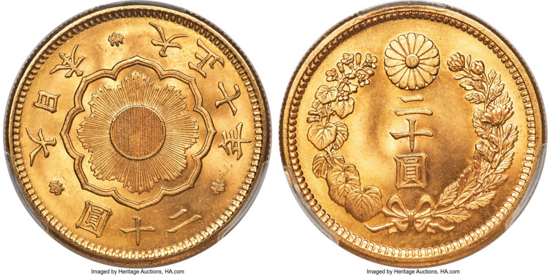 Taisho gold 20 Yen Year 7 (1918) MS66+ PCGS, Osaka mint, KM-Y40.2, JNDA 01-6. A ...