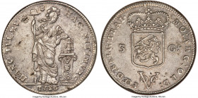 Dutch Colony. United East India Company 3 Gulden 1786 MS61 NGC, KM117, Scholten-61b. Pallas's hand resting on her hip variety. Utrecht issue. A surviv...