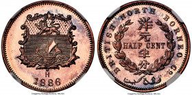 British Protectorate Specimen 1/2 Cent 1886-H SP67 Red and Brown NGC, Heaton mint, KM1. Gently frosted and precisely rendered, this premium gem exhibi...