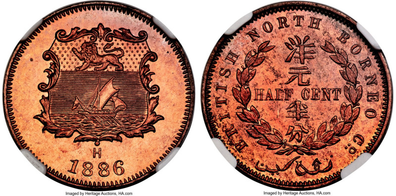 British Protectorate Specimen 1/2 Cent 1886-H SP66 Red and Brown NGC, Heaton min...