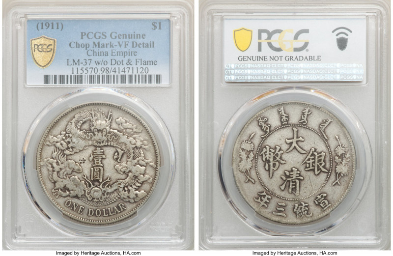 Hsüan-t'ung Dollar Year 3 (1911) VF Details (Chop Mark) PCGS, Tientsin mint, KM-...