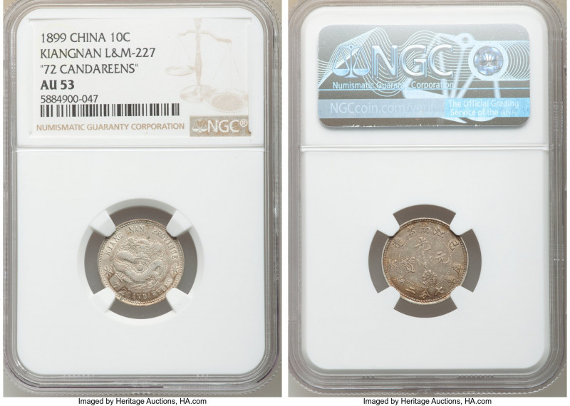 Kiangnan. Kuang-hsü 10 Cents CD 1899 AU53 NGC, KM-Y142a.2, L&M-227. "72 CANDAREE...